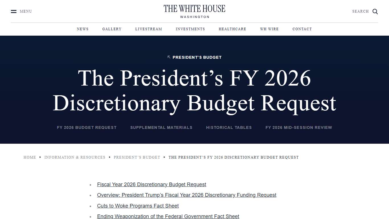 The President’s FY 2026 Discretionary Budget Request – OMB – The White House